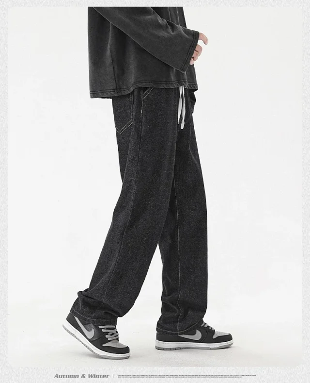 Men's Loose Straight Cotton Denim Jeans Detail