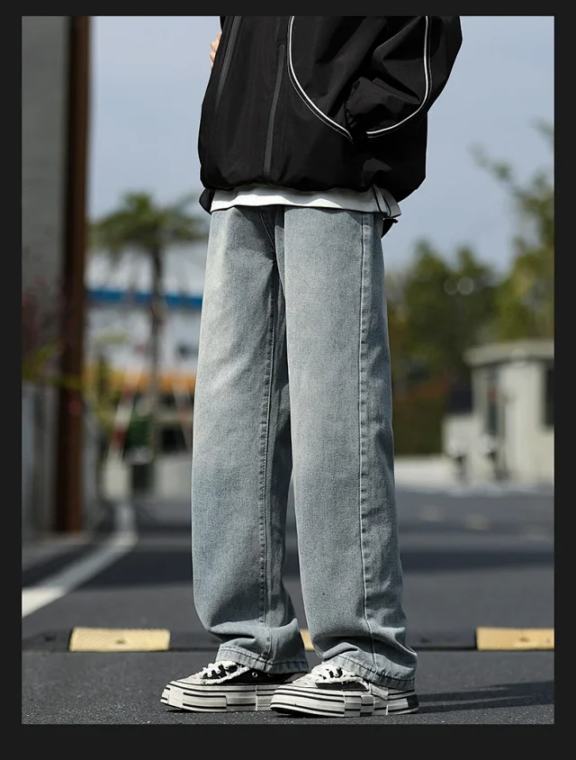 NASA Men's Spring/Fall Washed Straight Jeans (Unisex) Detail