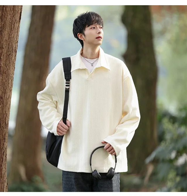 Japanese POLO Shirt New Lazy Style V-Neck Sweatshirt Detail