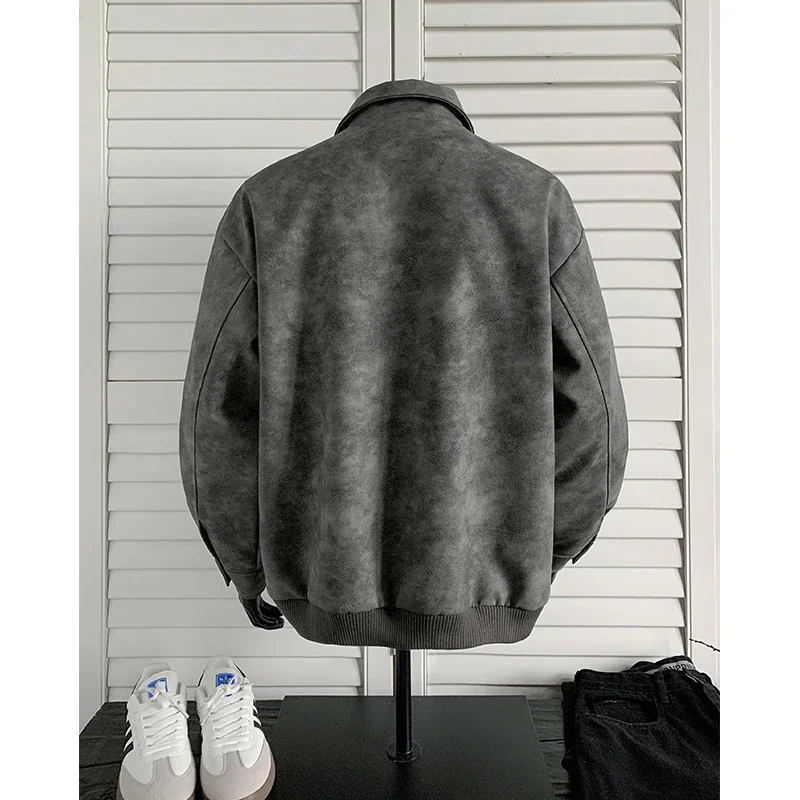 2025 Spring New American High Street Collar Tie - Dye PU Leather Jacket for Men