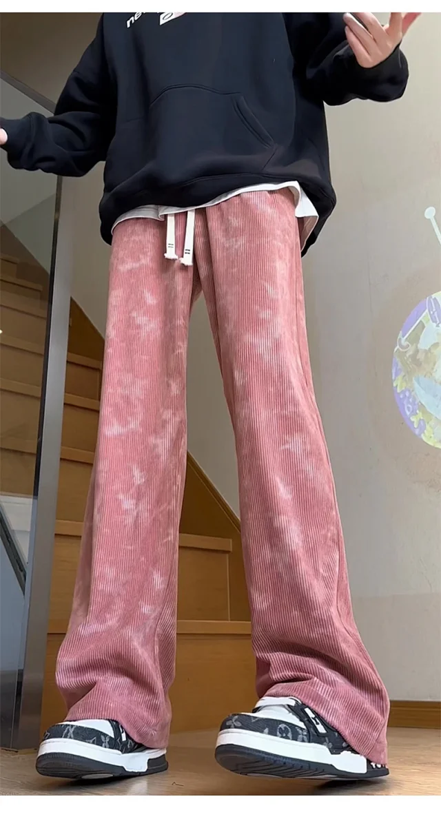 Pink Autumn Retro Wide-Leg Trousers Detail