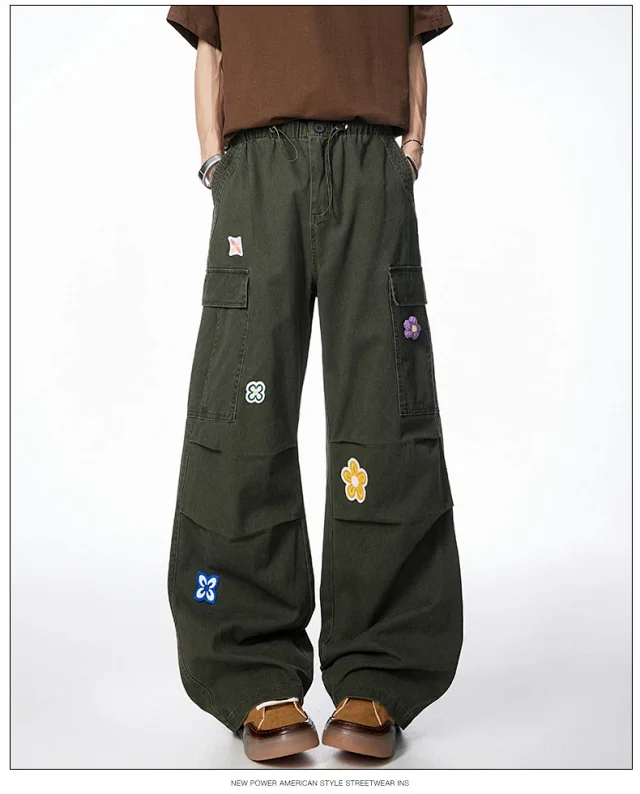 Unisex Embroidered Floral Work Pants Detail