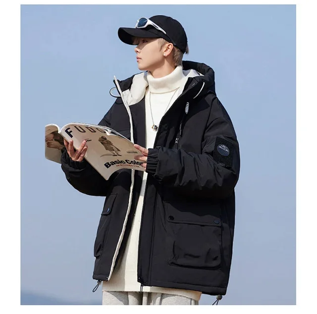 New National Standard 90 White Duck Down Couple Hooded Down Jacket Detail