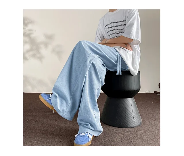 Men's Linen Retro Wide - leg Pants Detail