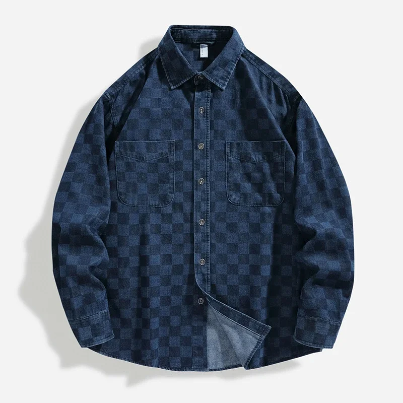 Japanese Retro Spring/Fall American Color-Woven Denim Shirt