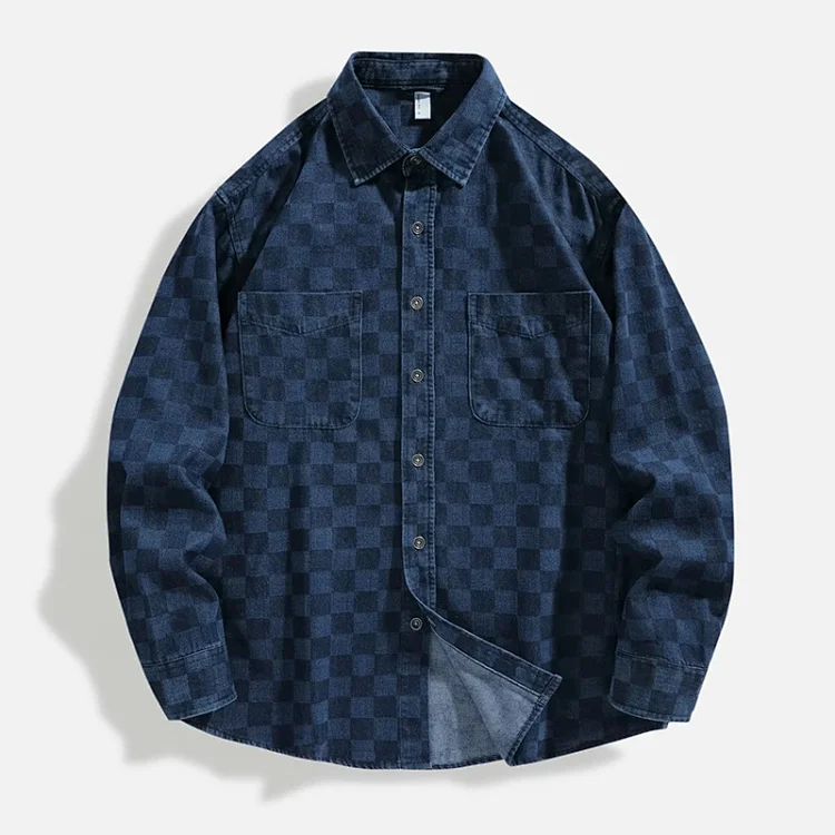 Japanese Retro Spring/Fall American Color-Woven Denim Shirt