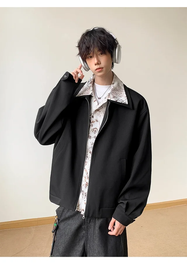 Vintage Floral Collar Bomber Jacket for Men Detail
