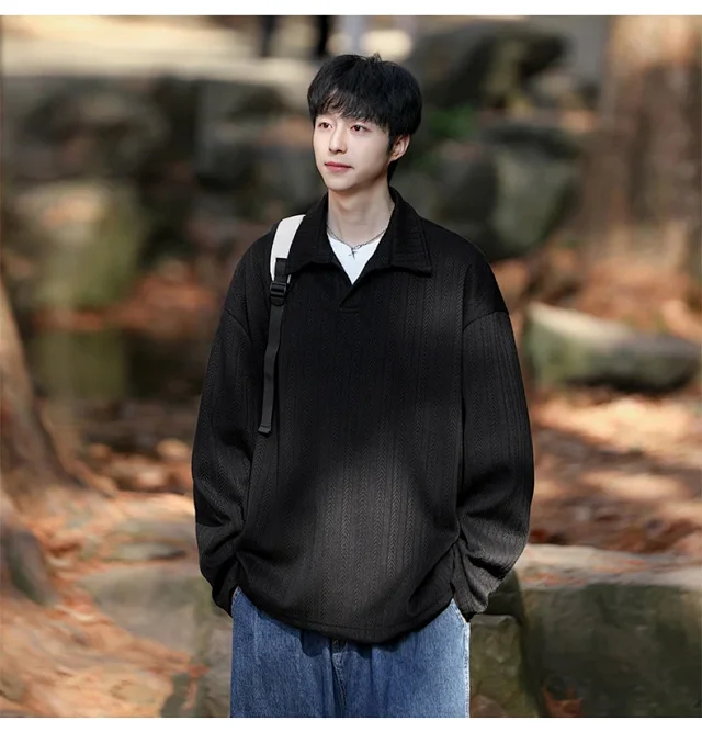 Japanese POLO Shirt New Lazy Style V-Neck Sweatshirt Detail