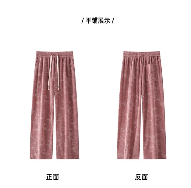 Pink Autumn Retro Wide-Leg Trousers Detail