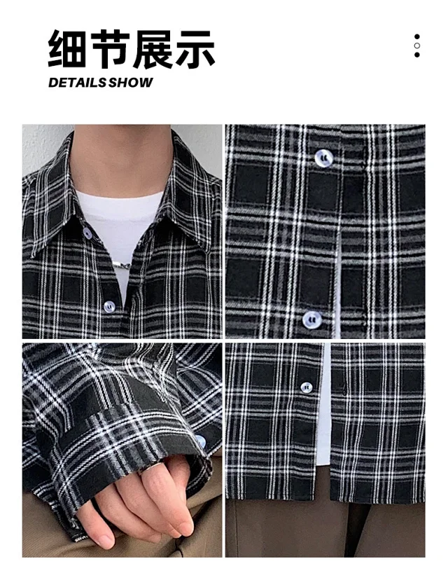 Unisex Retro Plaid Shirt Jacket Detail