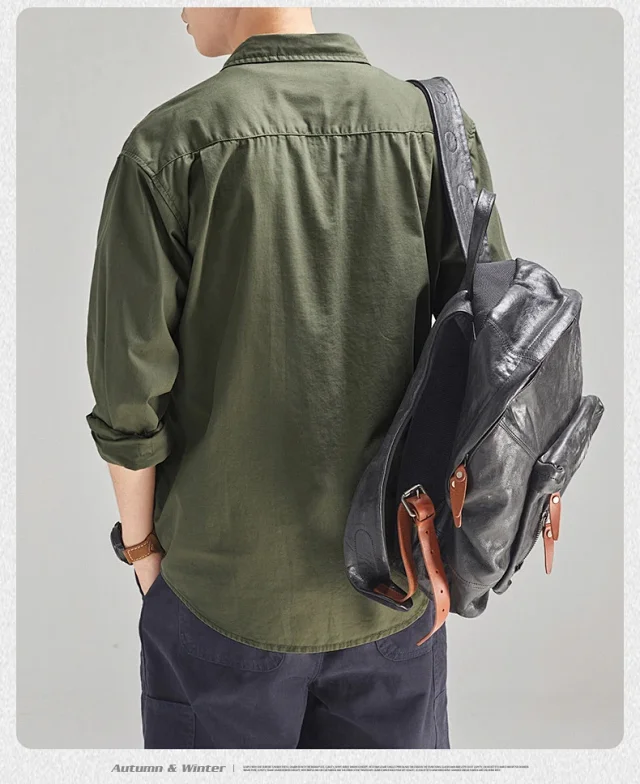 Japanese Men's 2025 Early Fall New Patchwork Long-sleeve Shirt Detail