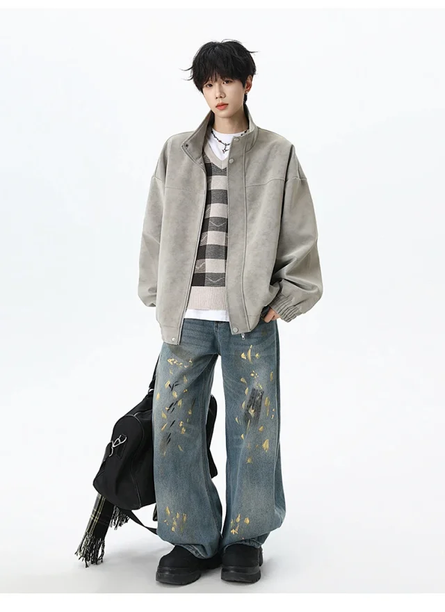 Retro PU Leather Jacket for Couples Detail