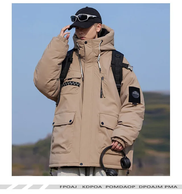 New National Standard 90 White Duck Down Couple Hooded Down Jacket Detail