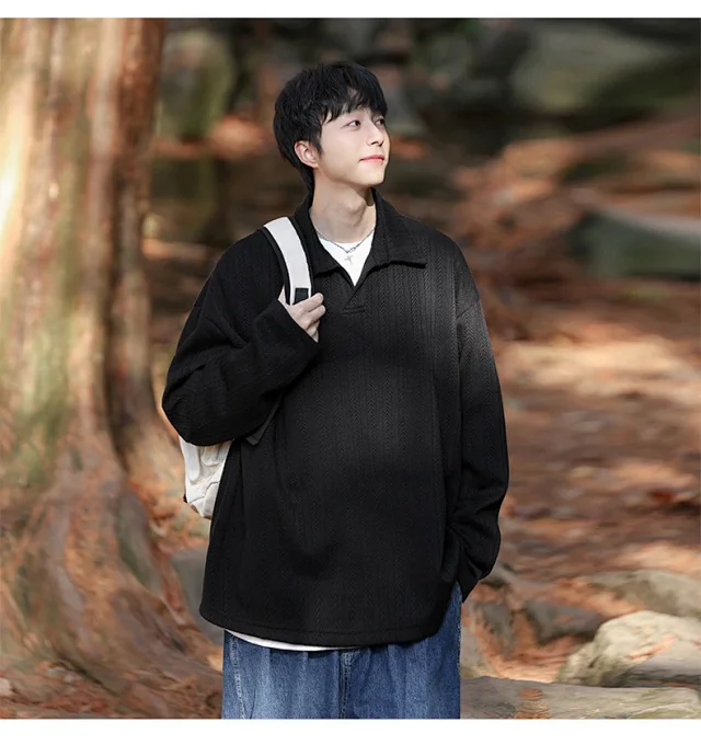 Japanese POLO Shirt New Lazy Style V-Neck Sweatshirt Detail