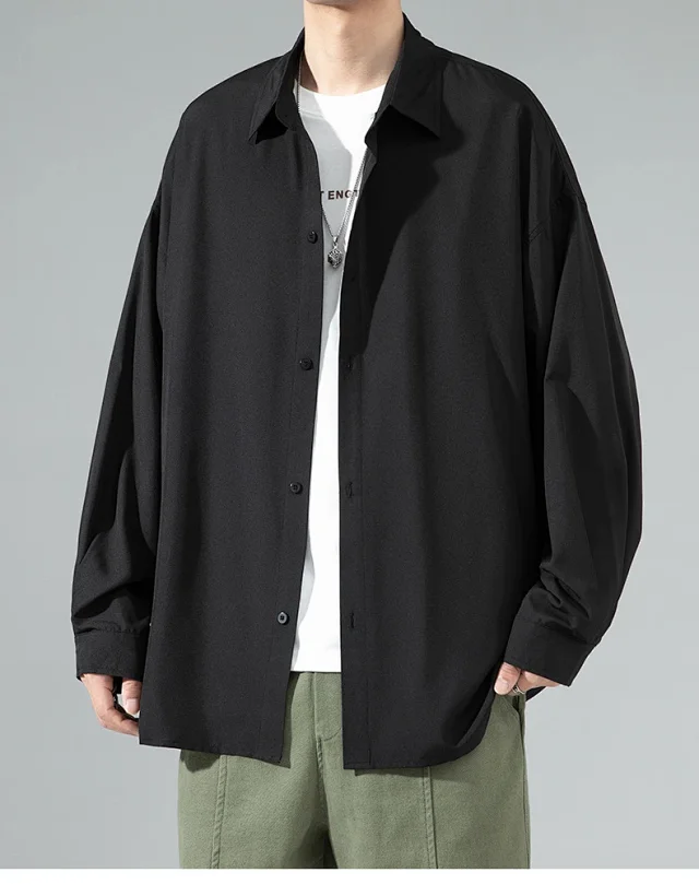 Men's 2025 Autumn Solid Long-sleeve Shirt Detail