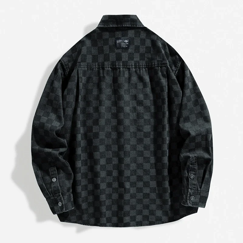 Japanese Retro Spring/Fall American Color-Woven Denim Shirt