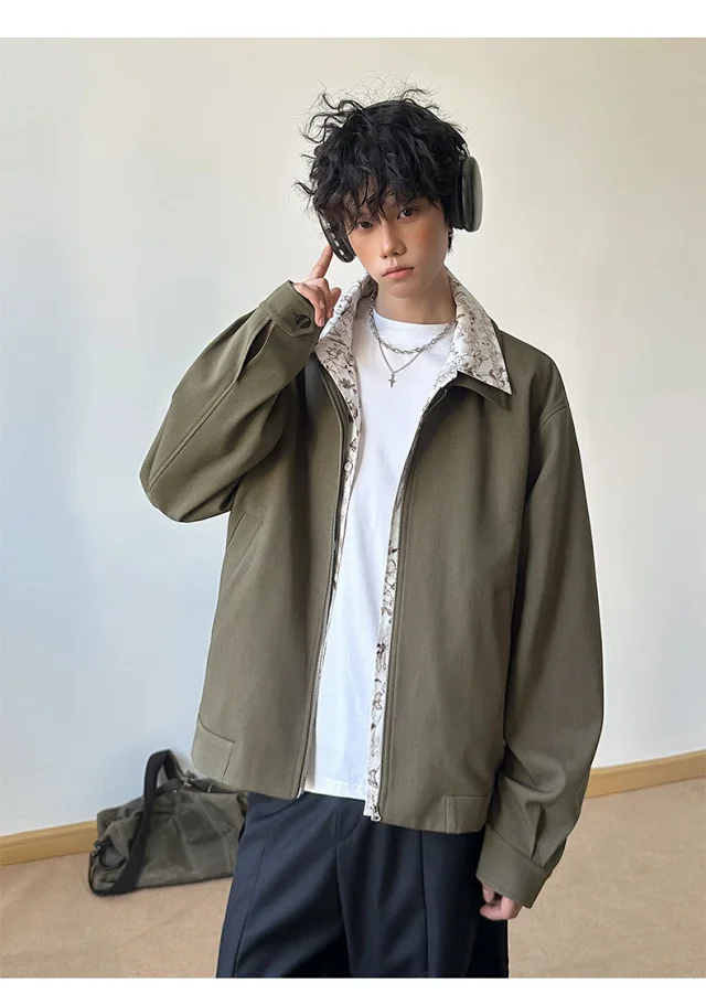 Vintage Floral Collar Bomber Jacket for Men Detail