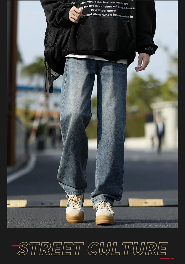 NASA Men's Spring/Fall Washed Straight Jeans (Unisex) Detail