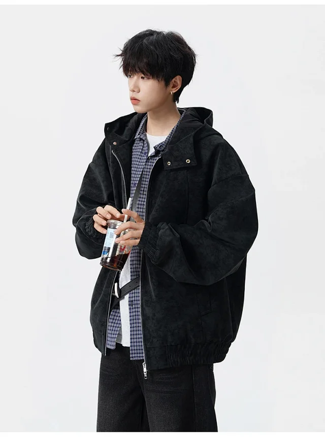 Retro HK Style Men's PU Leather Jacket Detail