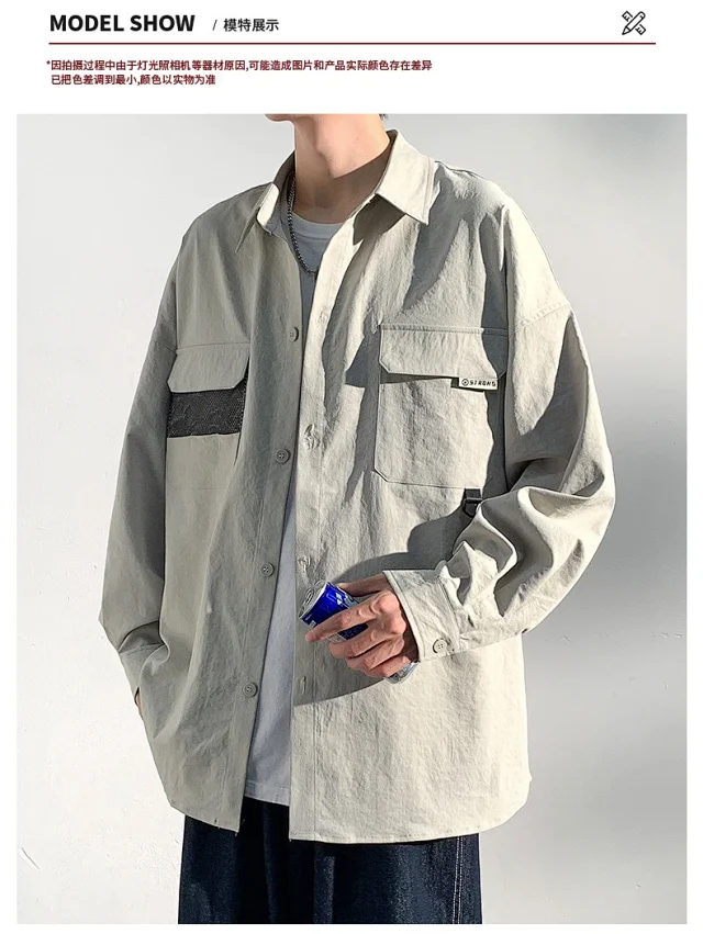 2025 Autumn Hong Kong Style Men's Workwear Shirt Detail