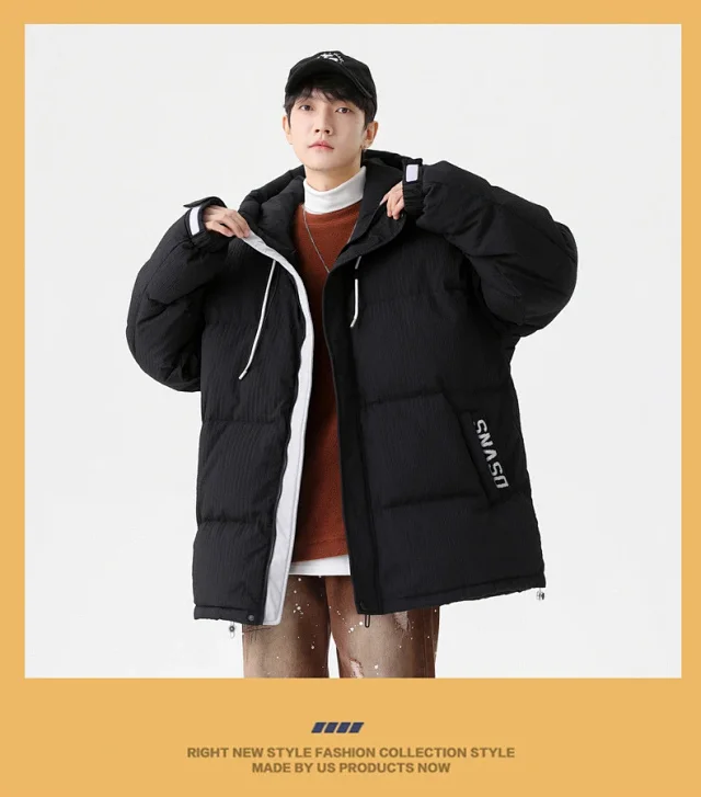 Men's Winter White Down Puffer Jacket Detail