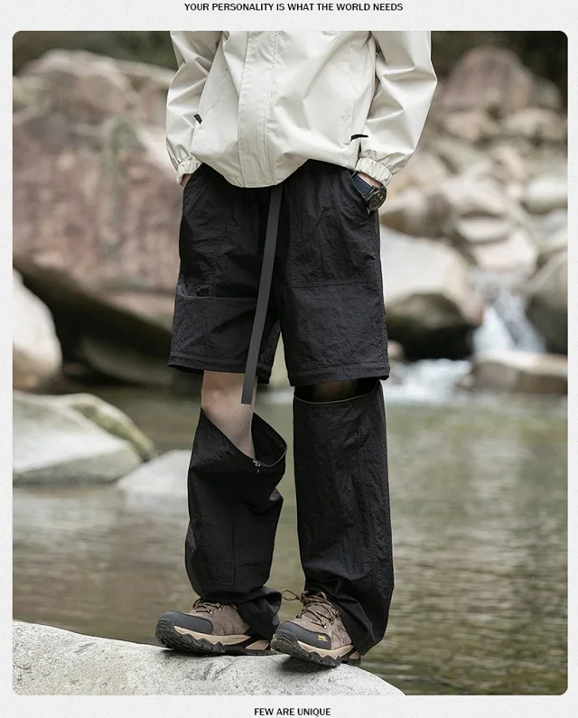Japanese Loose Workwear Summer Wide Leg Trousers Detail