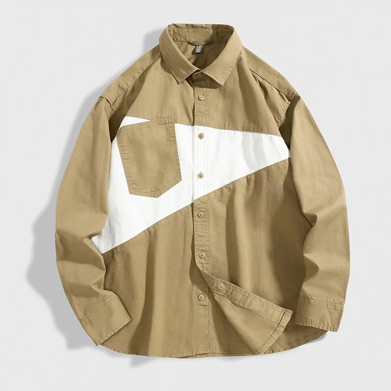 Japanese Men's 2025 Early Fall New Patchwork Long-sleeve Shirt