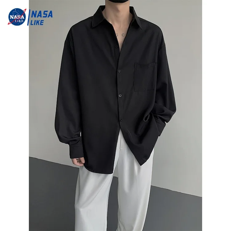 NASA Men's Loose Solid-Long Sleeve Shirt