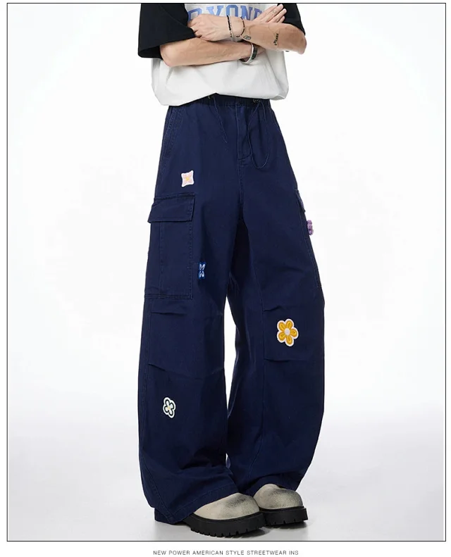 Unisex Embroidered Floral Work Pants Detail