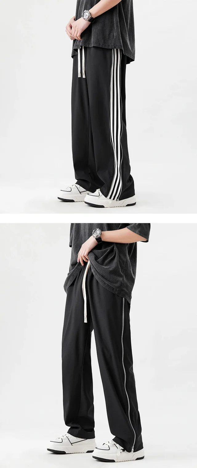 Men's Trendy Sporty Wide - Leg Stripe Sweatpants Detail