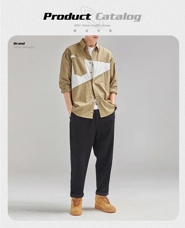Japanese Men's 2025 Early Fall New Patchwork Long-sleeve Shirt Detail