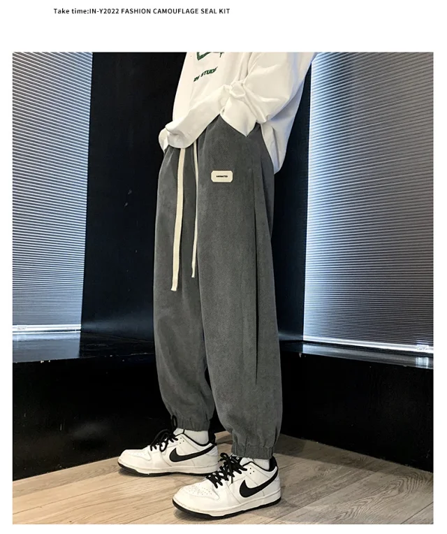 Autumn Mens Retro Loose Tapered Pants Detail