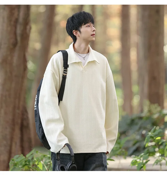 Japanese POLO Shirt New Lazy Style V-Neck Sweatshirt Detail