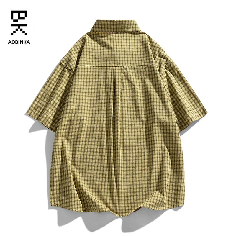 Aobinka Summer Lapel Check Shirt