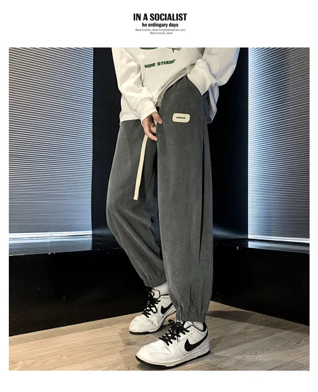 Autumn Mens Retro Loose Tapered Pants Detail