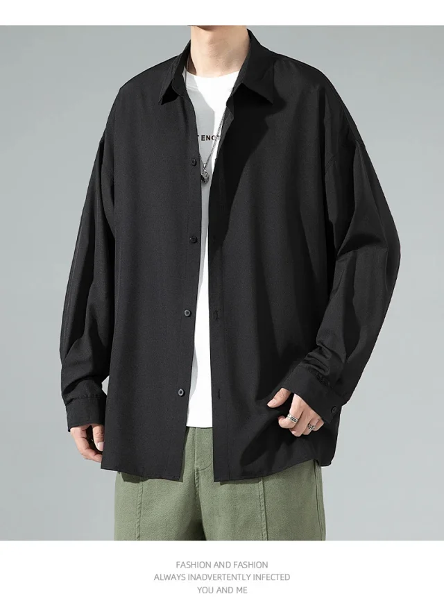 Men's 2025 Autumn Solid Long-sleeve Shirt Detail