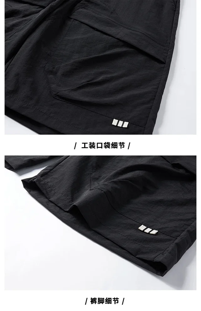 2025 Summer American Parachute Shorts for Men in Loose Straight Style with Multiple Pockets Detail