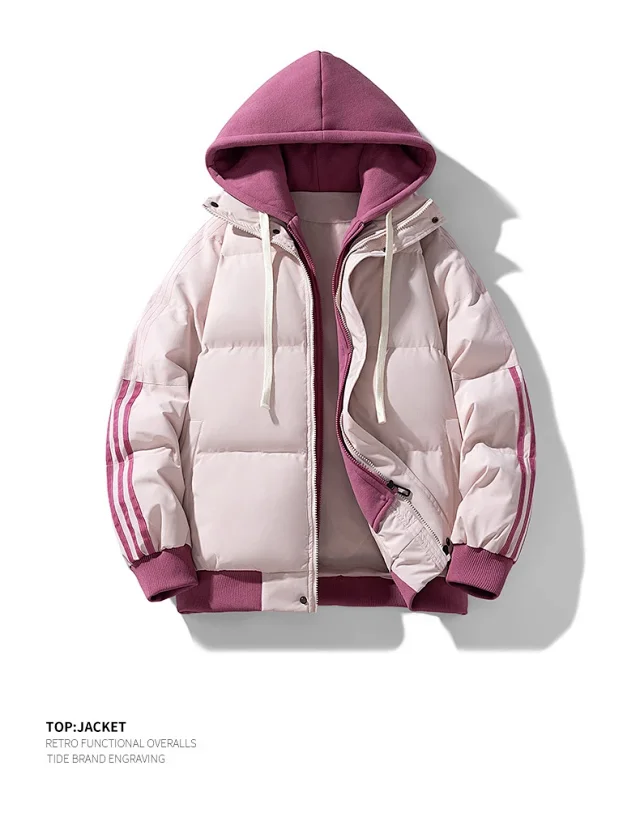 Unisex Loose Winter Hooded Puffer (Faux 2-in-1) Detail