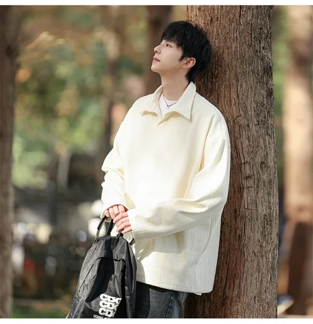 Japanese POLO Shirt New Lazy Style V-Neck Sweatshirt Detail