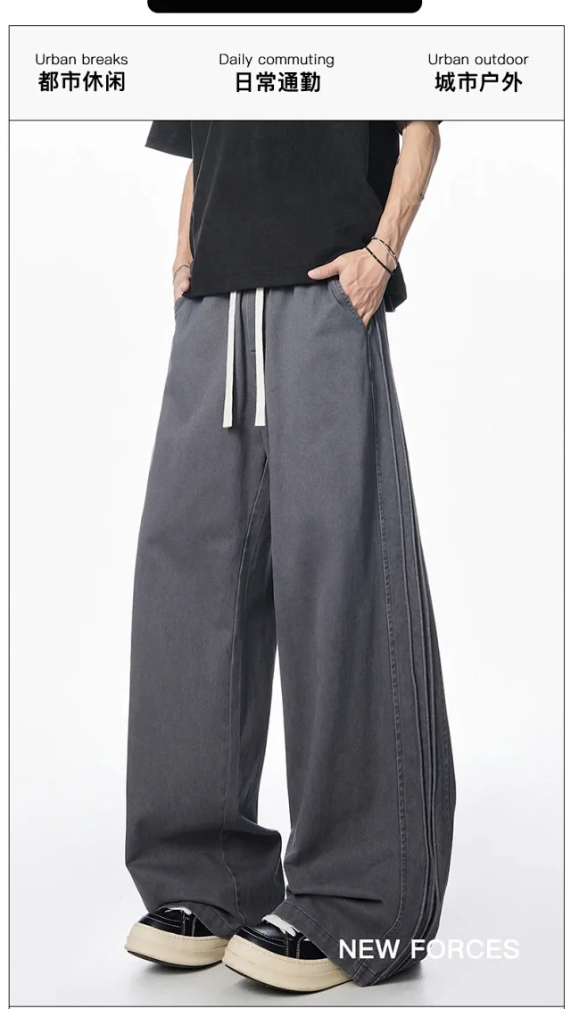 Men's 2025 New American High Street Straight Washed Joggers Detail