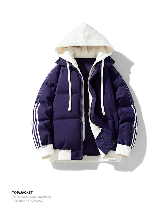 Unisex Loose Winter Hooded Puffer (Faux 2-in-1) Detail