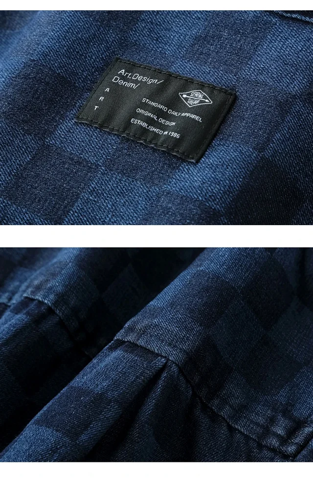 Japanese Retro Spring/Fall American Color-Woven Denim Shirt Detail