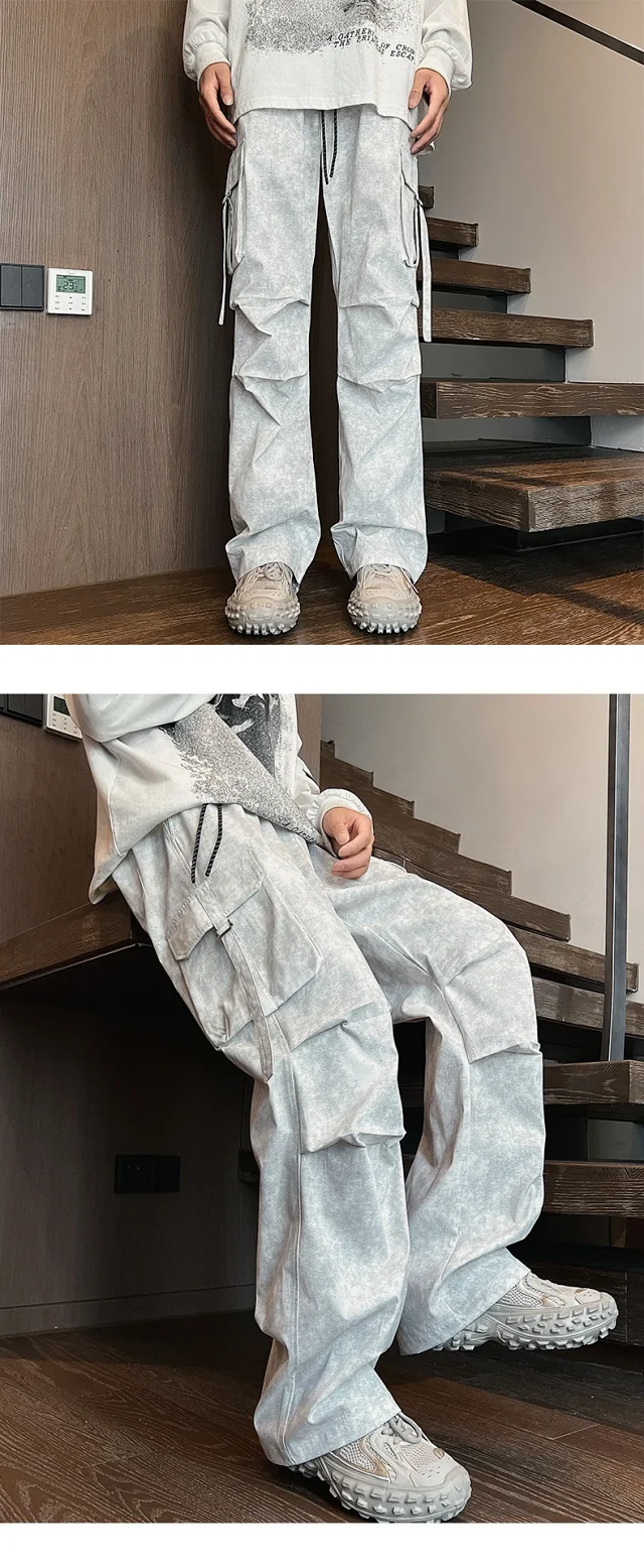 Premium Men's Tie - Dye Wide - Leg Cargo Pants Detail
