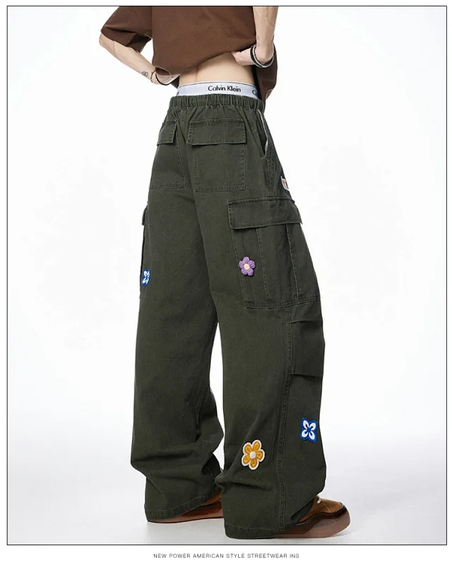 Unisex Embroidered Floral Work Pants Detail