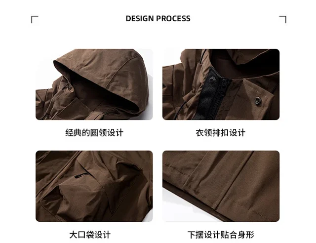 Solid Outdoor Windproof Waterproof Hooded Jacket Detail