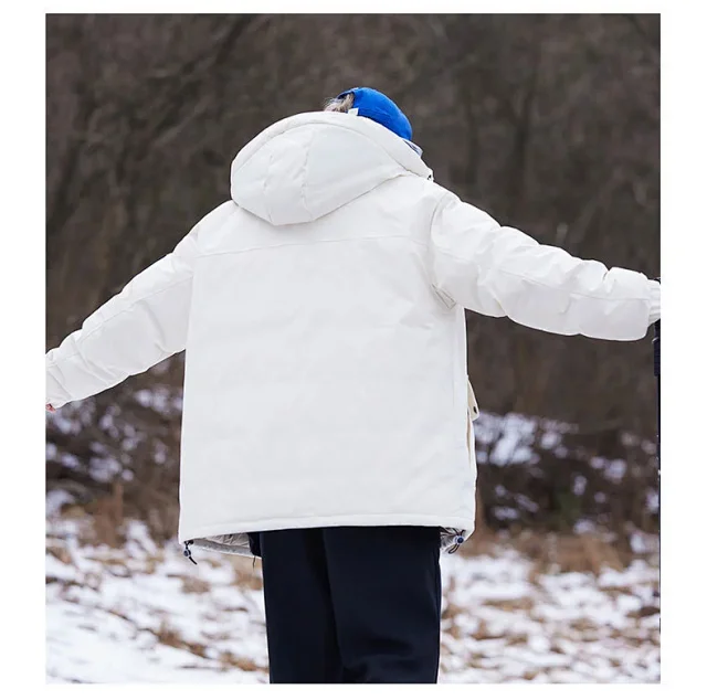 New National Standard 90 White Duck Down Couple Hooded Down Jacket Detail