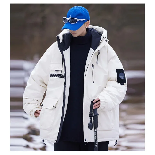 New National Standard 90 White Duck Down Couple Hooded Down Jacket Detail