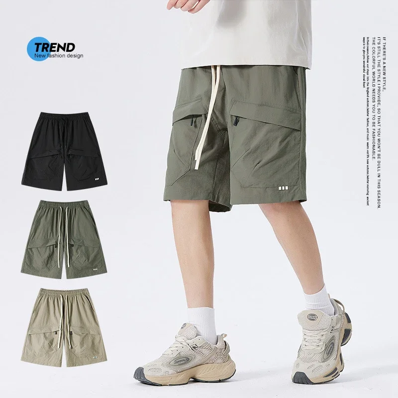 2025 Summer American Parachute Shorts for Men in Loose Straight Style with Multiple Pockets