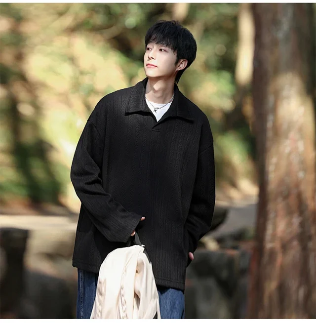 Japanese POLO Shirt New Lazy Style V-Neck Sweatshirt Detail