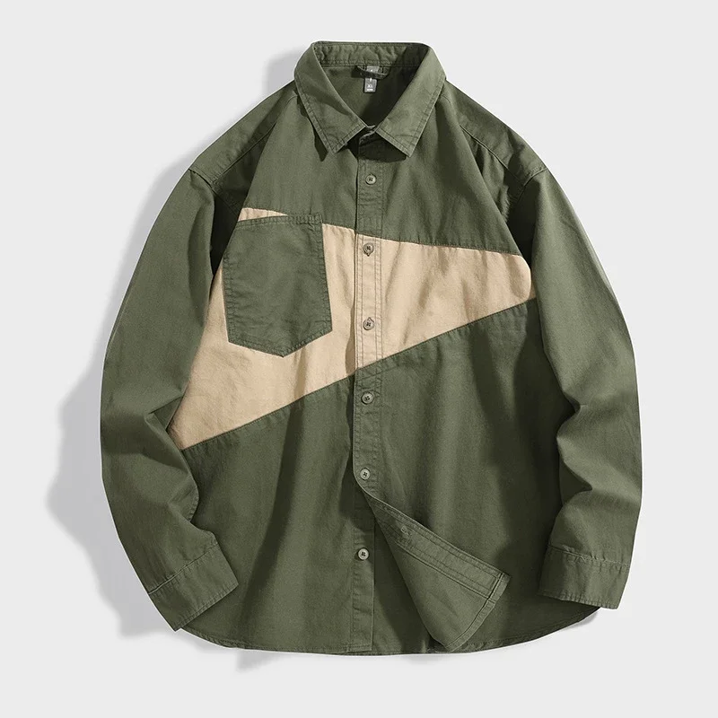 Japanese Men's 2025 Early Fall New Patchwork Long-sleeve Shirt
